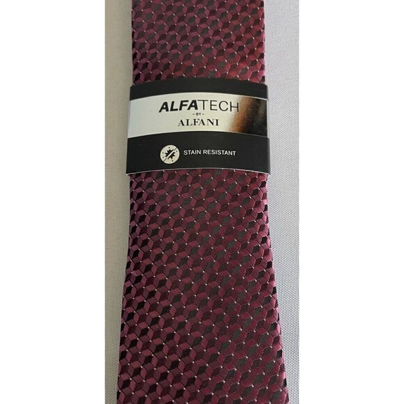 AlfaTech by Alfani Mens Wine/Black Geometric Neck Tie NEW - Picture 4 of 13